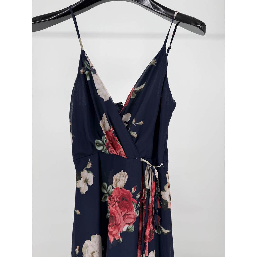 Windsor Navy Floral Maxi Dress V-Neck Wrap Chiffon Rose Print CD24171-1 Small - Picture 3 of 11
